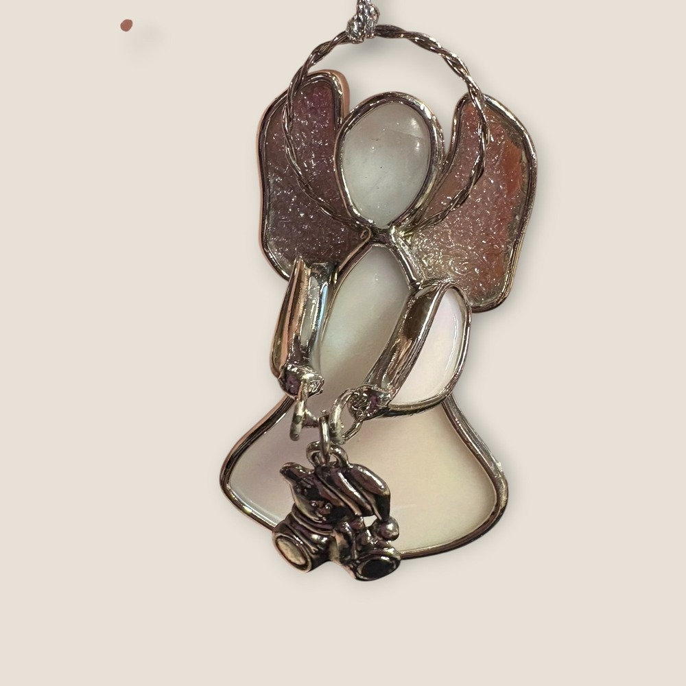 Ganz Stained Glass Angel Ornament White Iridescent Praying Christmas Decor